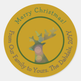 Anpassad jul Bokeh Reindeer Grönt & Guld Runt Klistermärke