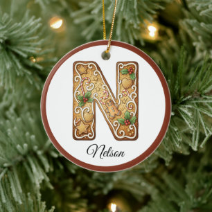 Anpassad jul Gingerbread Bokstav N Monogram Julgransprydnad Keramik
