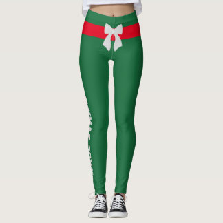 Anpassad jul röd isig silverbåge tallgrön kul leggings