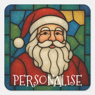 Anpassad jul Santa Art Deco Glasmosaik Fyrkantigt Klistermärke