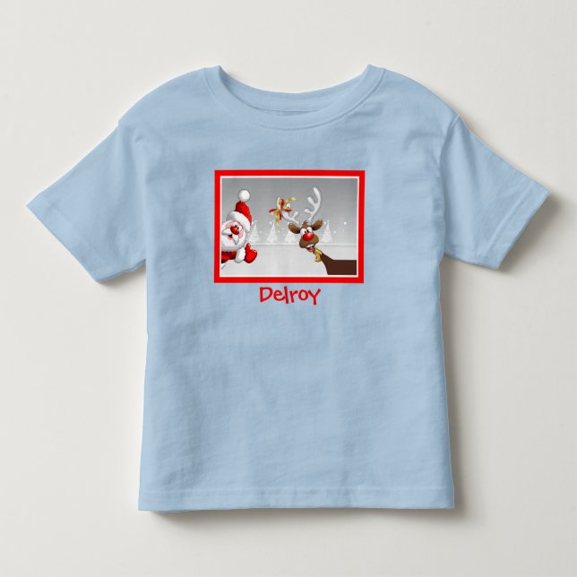 Anpassad jul Santa & Ren T Shirt (Framsida)