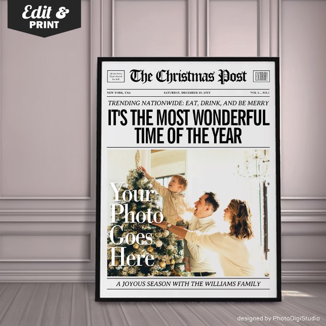 Anpassad jul tidning dekoration, familj jul poster (Custom Christmas Newspaper Decor, Family Christmas Poster, The Most Wonderful Time Of The Year)