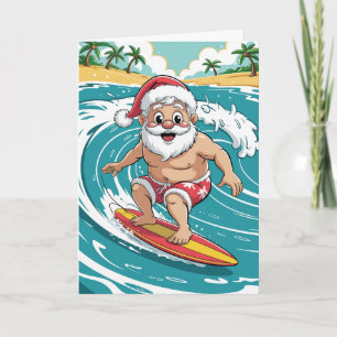 Anpassad jul tropisk palmer strand surfing helgkort