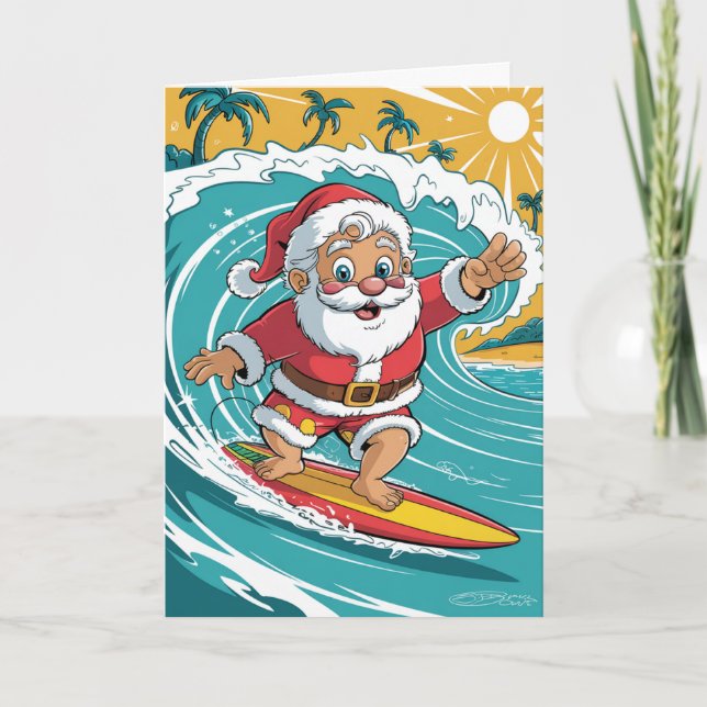 Anpassad jul tropisk palmstrand surfing  helgkort (Framsida)