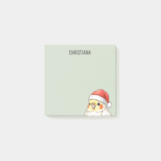 Anpassad julcockatiel med julhatt post-it block (Framsida)
