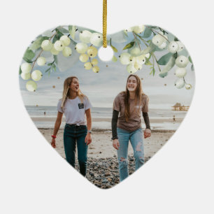 Anpassad julfoto i hjärtform för vem som helst julgransprydnad keramik