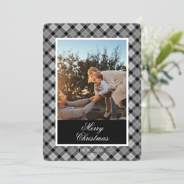 Anpassad julfotokort i modern rutig mönster julkort (Stående Fram)