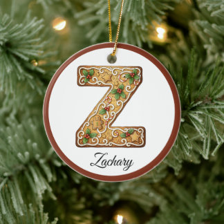 Anpassad julgodis-gingerbread-bokstav Z-monogram Julgransprydnad Keramik