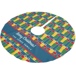 Anpassad julgranfilt med presentförpackningsmönste julgransmatta borstad polyester