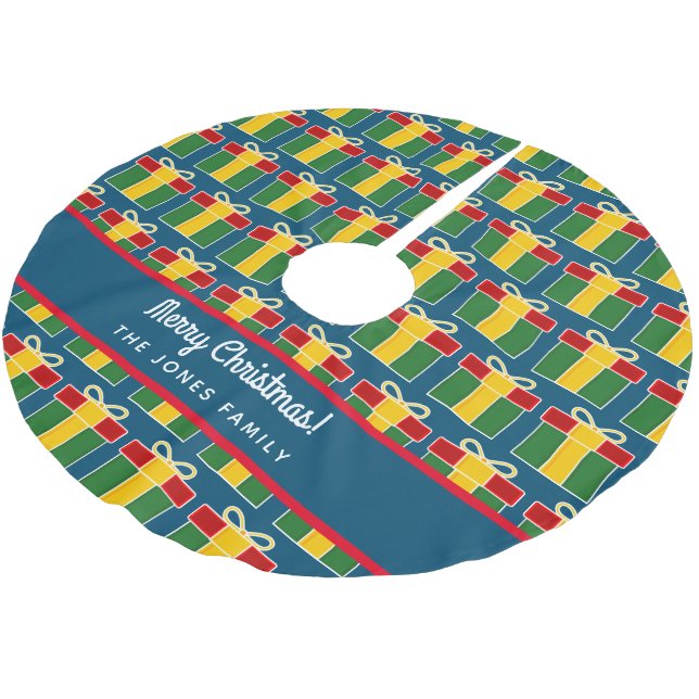 Anpassad julgranfilt med presentförpackningsmönste julgransmatta borstad polyester (Vinklad)