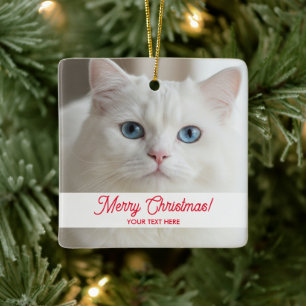 Anpassad julgransprydnad med bild på vit katt keramik