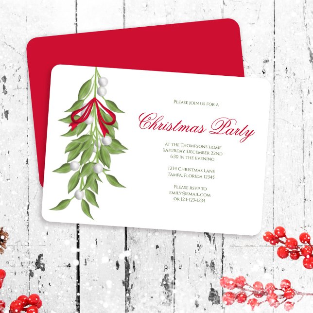 Anpassad julgrönska till julfest  inbjudningar (Christmas party mistletoe invitation. Classic festive party style.)
