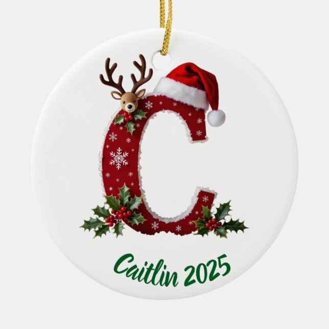 Anpassad julgrysdekoration med initialen "C" Julgransprydnad Keramik (Framsidan)
