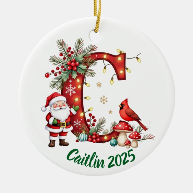 Anpassad julgrysdekoration med initialen "C" Julgransprydnad Keramik (Framsidan)