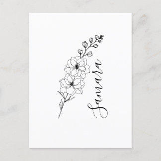 Anpassad juli Delphinium födelsedagsblomma present Vykort