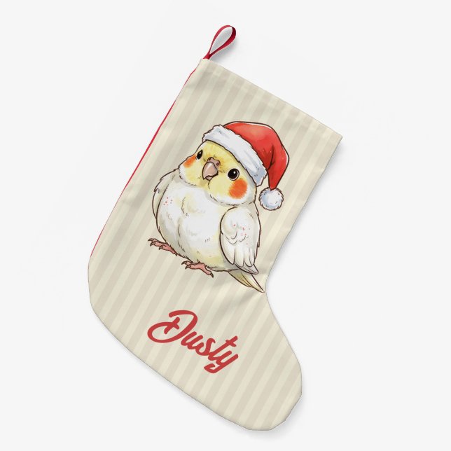 Anpassad julkakaduahane som bär tomtehatt liten julstrumpa (Framsidan (Hängande))
