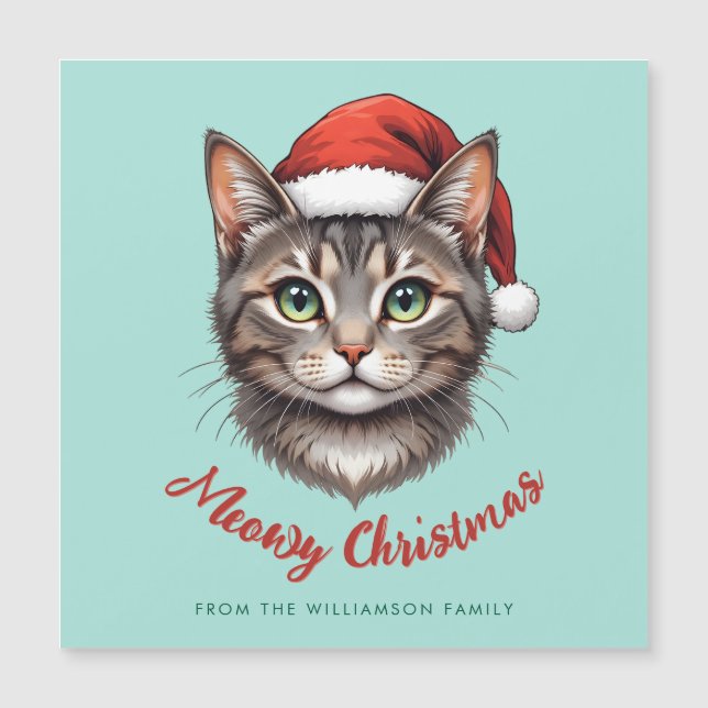 Anpassad julkatt med tomteluva Magnetkort (Framsida)