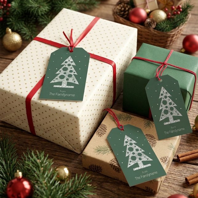 Anpassad julklappsetikett med abstrakt träd presentetikett (Skapare uppladdad)