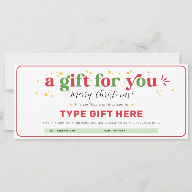 Anpassad julklappspresentatcertifikatmall inbjudningar (Framsida)