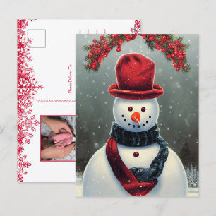 Anpassad julkort med familjefoto och söt snöman helg vykort