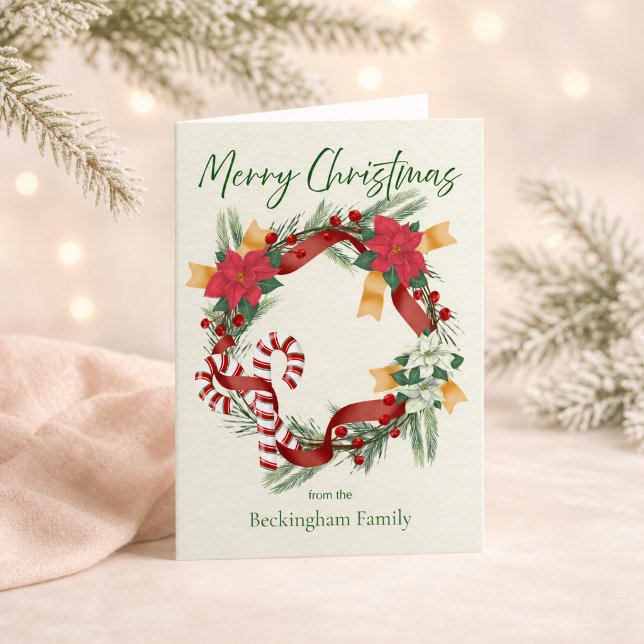 Anpassad Julkrans från Efternamn God Jul Kort (Custom From Family Name Merry Christmas Wreath Card)