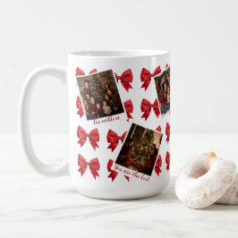 Anpassad julmugg med flera foton och röda band kaffemugg