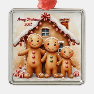 Anpassad julpepparkakor Familj Julgransprydnad Metall
