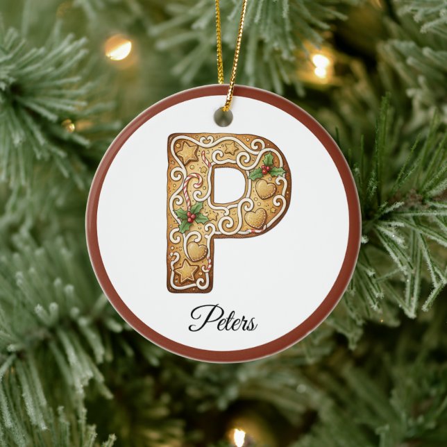 Anpassad julpepparkaksbokstav P Monogram Julgransprydnad Keramik (Träd)