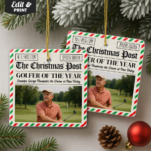Anpassad julpresent för golfare, rolig golf-tidnin julgransprydnad keramik