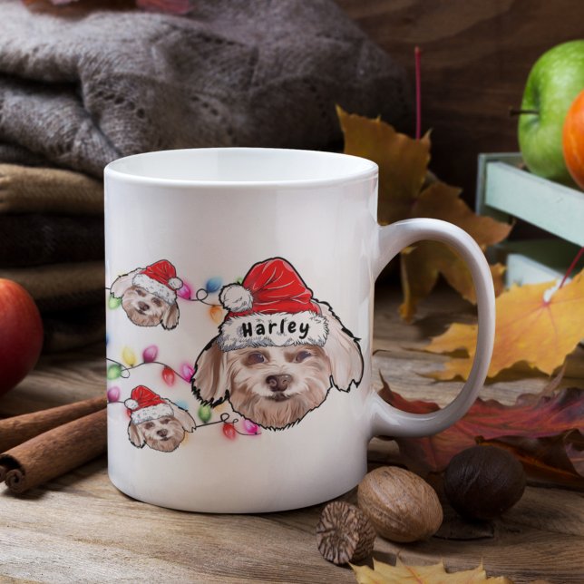Anpassad julvit hund med julmössa malteser doggy kaffemugg (Skapare uppladdad)