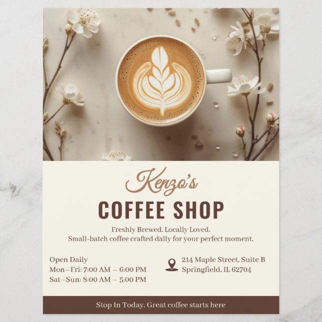 Anpassad kaffebar | Personlig Café Marknadsföring Reklamblad (Framsidan)