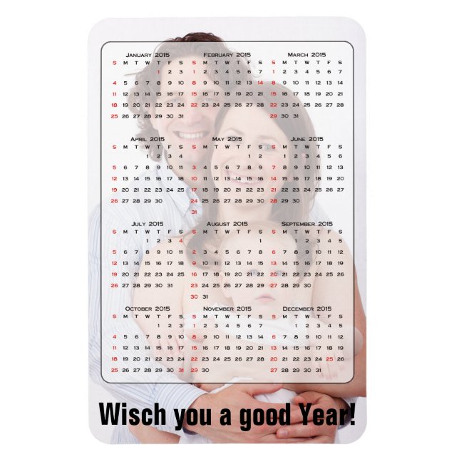Anpassad kalender + eget foto / bakgrund / text magnet (Vertikal)
