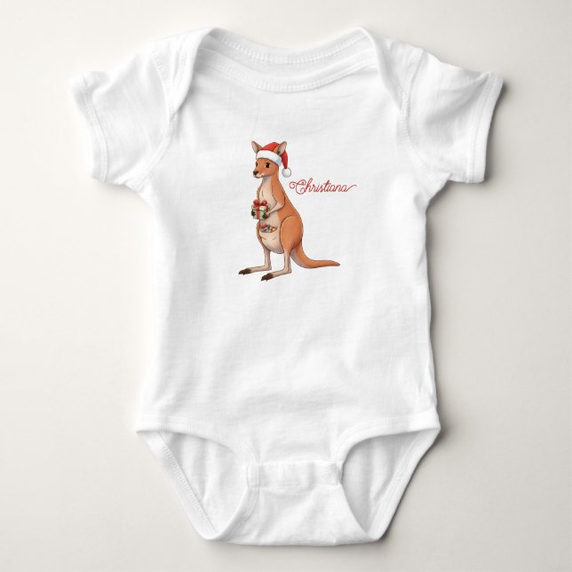 Anpassad känguru med tomteluva julhelger t shirt (Framsida)
