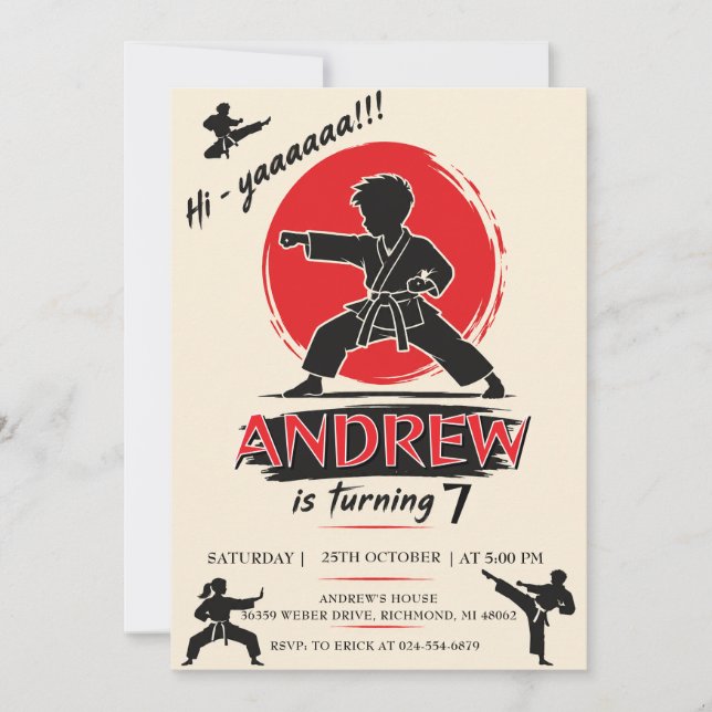 Anpassad karate födelsedags krigare  inbjudningar (Framsida)