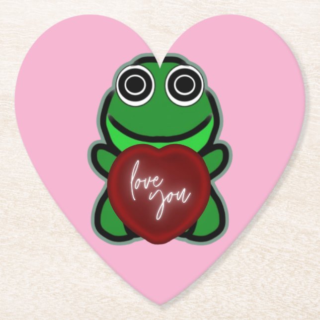 Anpassad kärlek du kawaii grod hjärta present underlägg papper (Framsida)