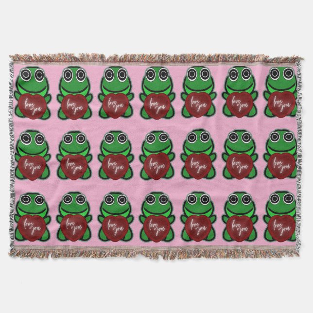 Anpassad kärlek du Kawaii Groda Hjärta Present Filt (Framsidan)