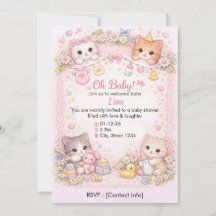 Anpassad Katt-inspirerad Baby Shower-inbjudan