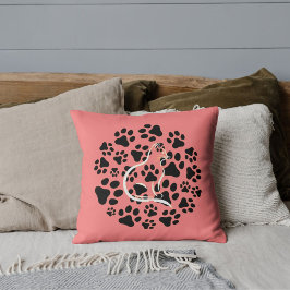 Anpassad Kattälskare Katt Svart Tass Mönster På La Kudde