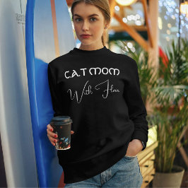 Anpassad Kattälskare Vit Rolig Skrift Kattmamma Sv T Shirt