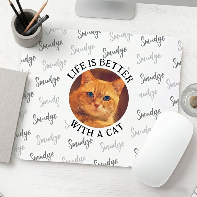 Anpassad kattbild & namn Kattälskare  Musmatta (Life is Better with a cat mouse pad)