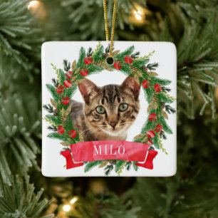 Anpassad kattfoto julgransprydnad keramik