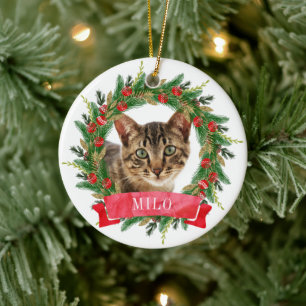 Anpassad kattfoto julgransprydnad keramik