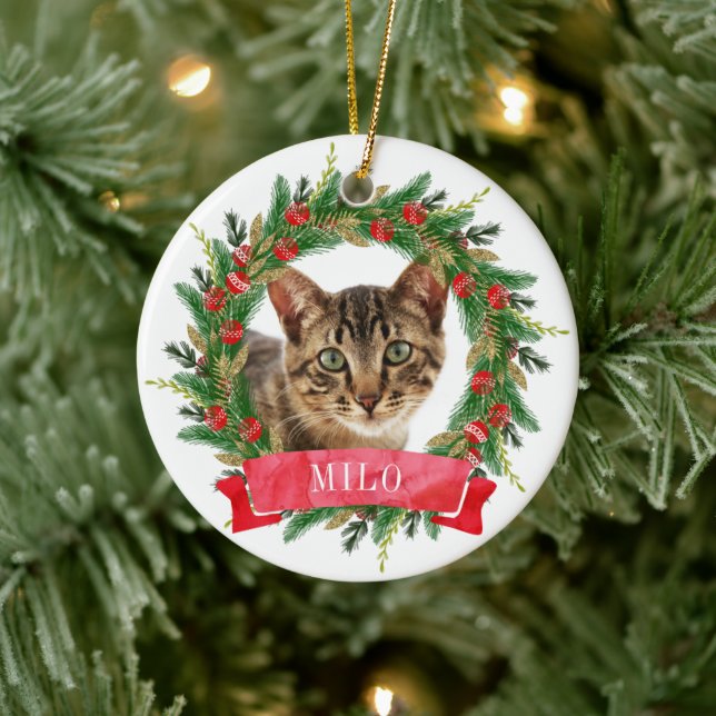 Anpassad kattfoto julgransprydnad keramik (Träd)