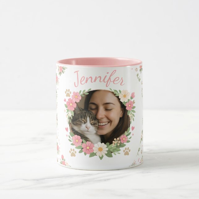 Anpassad kattfoto- och namnmugg | Kattmamma-gåva  Mugg (Center)