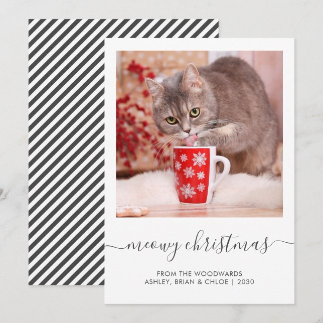 Anpassad kattfotografi Meowy julskript Julkort (Fram/baksida)