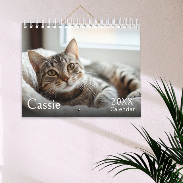 Anpassad kattfotokalender kalender (A calendar to customize with a photo of your cat on every page, with pet's name and year)