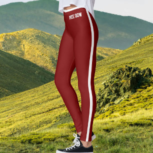 Anpassad Kattmamma Djup Burgunderröd Vit Randig Leggings