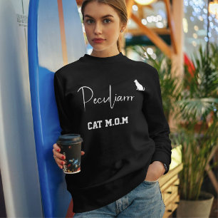 Anpassad Kattmamma Minimalistisk Skript Svart Och  T Shirt