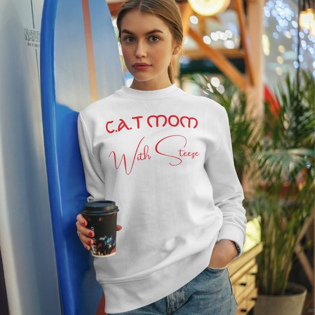 Anpassad Kattmamma Röd Skrift Rolig Husdjursälskar T Shirt (Skapare uppladdad)
