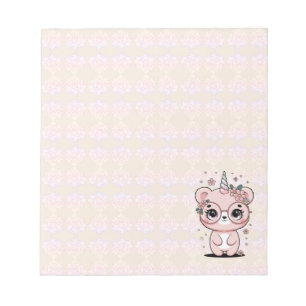 Anpassad Kawaii Enhörning Björn Ansikte Blommig Gl Anteckningsblock